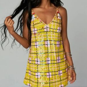 Buddy Love Yellow Plaid Sequin Mini Dress